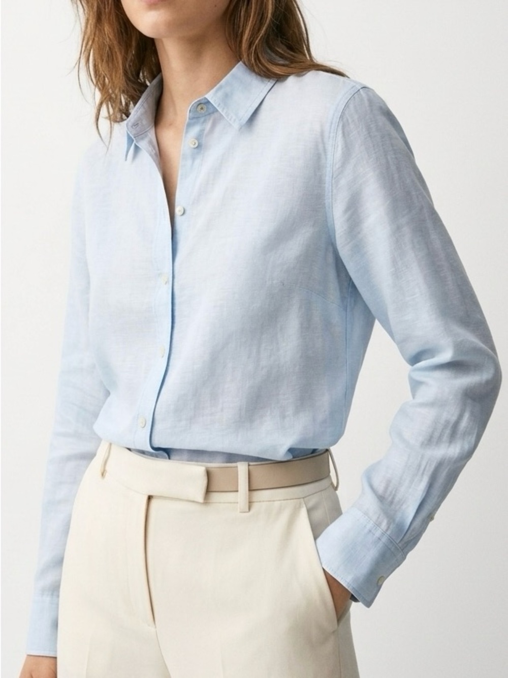 Joie The Perfect Linen Shirt Light Blue Button Down Capsule Coastal Minimalist